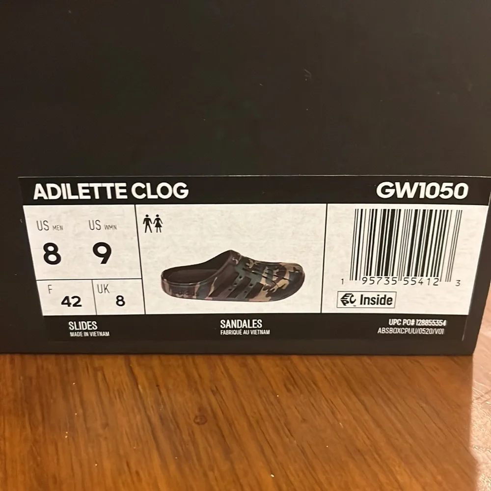 Adidas Adilette Clog Camo Camouflage shoes sandals QW1050 Mens sz 8 Women’s sz 9